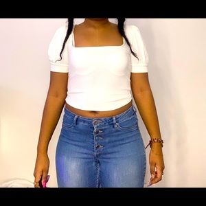 Garage White Puff Sleeve Top